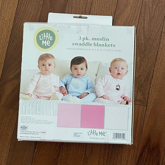 New Little Me Pink and White Infant Baby Girl Muslin Swaddle Blankets 3 pack - Picture 4 of 9